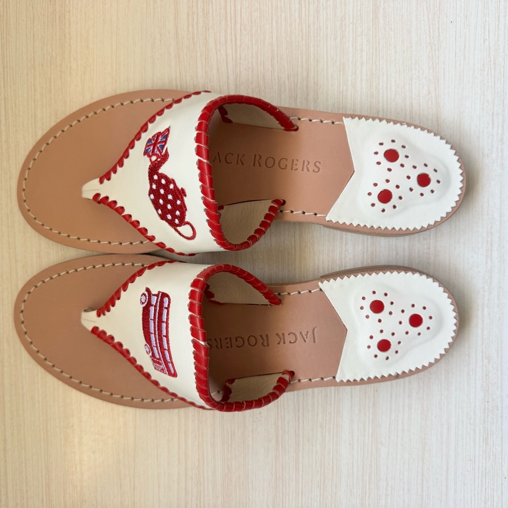 Jack Rogers size 9.5 Red and White Embroidered Sandals NWOB - Picture 5 of 6
